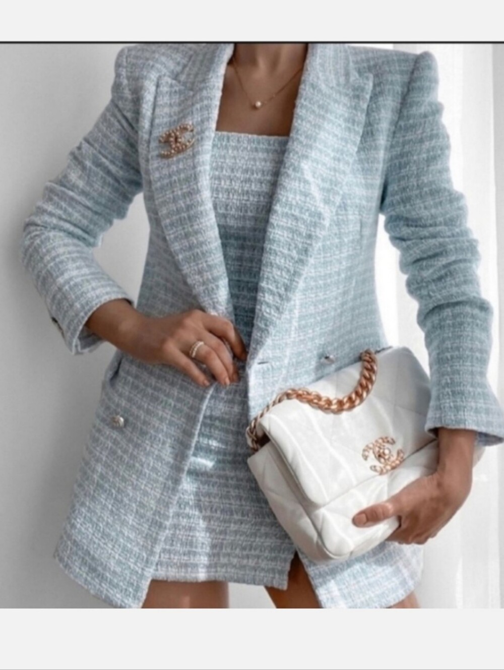Zara NWT Textured Tweed Tailored Blazer Light Blue Size XL